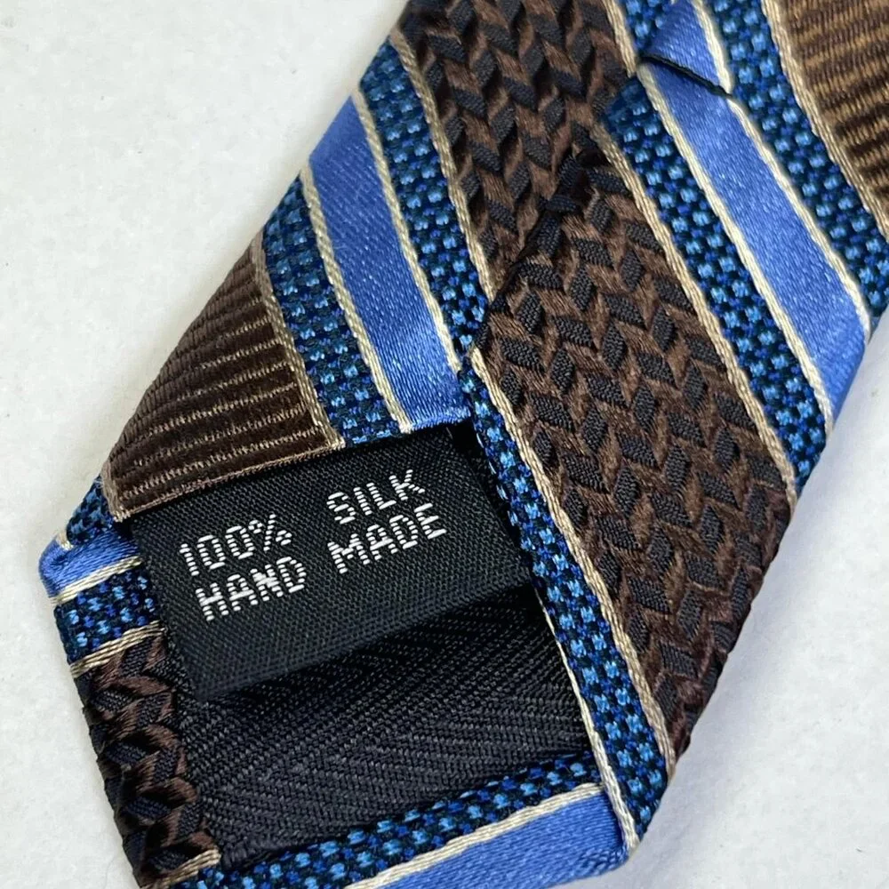 Vintage Bruno Piatelli Roma 100% Silk Blue Multicolor Striped Tie 58